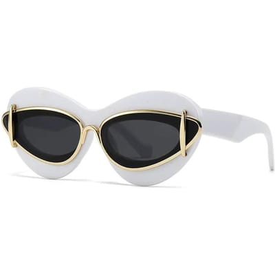 Lunettes de soleil œil de chat de luxe pour femmes Designer Vintage Y2k Punk Lunettes de soleil pour hommes Double monture Lunettes de soleil Rétro UV400 white