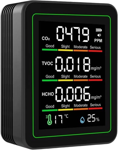 Luchtkwaliteitsdetector - CO2 Monitor - Binnenlucht Meten - 5-in-1 Sensor - 90x70x35mm - Wit