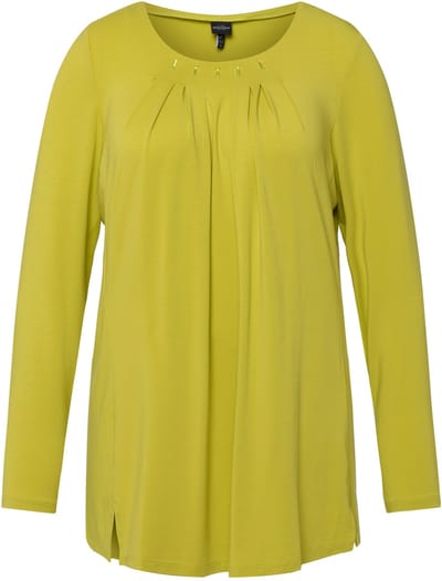 Ulla Popken - Dames - shirt sierplooien decoraties ronde hals 3/4-mouwen Lyocell - Pistache - Maat 46+