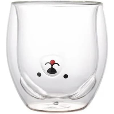Tasse à café Double couche ours mignon créatif, tasse en verre Double, Carton Animal, verre à lait, dame, chat mignon, canard, chien, cadeau de noël 250ml white