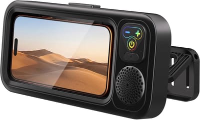 Daity 1 stuk - Douchetelefoonhouder – IPX6-waterdicht met draadloze Bluetooth-luidspreker, 480° draaibare telefoonhouder met luidspreker voor mobiele telefoons van 4" tot 7", handsfree doucheluidspreker, wandmontage voor spiegel (Zwart)