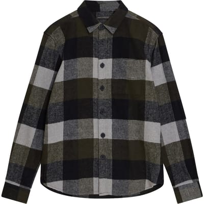 French Connection Heavy Large Check Overshirt Khaki Maat: XS | Longsleeves Outlet | Heren | Zwart