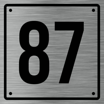 Huisnummerbord 87 - Incl. Schroeven en Pluggen – Acrylaat - 10 x 10 cm - RVS met Zwart