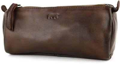 Bear Design Leren Make Up / Pen Etui L Bruin