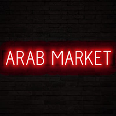 ARAB MARKET - Lichtreclame Neon LED bord verlicht | SpellBrite | 108,36 x 16 cm | 6 Dimstanden & 8 Lichtanimaties | Reclamebord neon verlichting