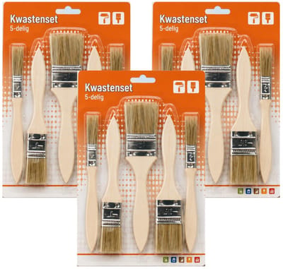 Humbert Kwastenset - 3x - synthetisch - 5-delig - plat - voor verf en lak - verfkwasten - maten 0.5-1-1.5-2-2.5 cm