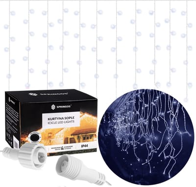 Springos IJspegel Verlichting Buiten | IJspegel Verlichting | Kerstverlichting Buiten | 8 m + 2.5 m Snoer | Connectable | 200 LED | Koel Wit