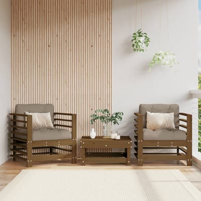 vidaXL - Tuinstoelen - 2 - st - met - kussens - massief - grenenhout - honingbruin
