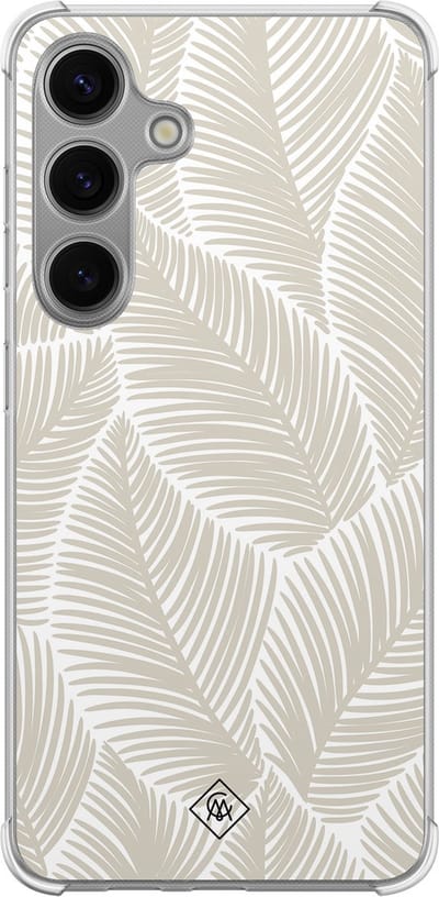 Casimoda® hoesje - Geschikt voor Samsung Galaxy S24 Plus - Palmy Leaves Beige - Shockproof case - Extra sterk - TPU/polycarbonaat - Bruin/beige, Transparant
