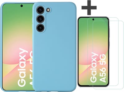 Hoesje geschikt voor Samsung Galaxy A56 hoesje zacht siliconen met 2 Stuks gehard glas Screenprotectors- Arara backcover - Blauw