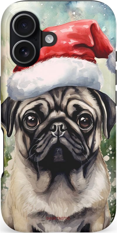 Casetastic hoesje geschikt voor Apple iPhone 17 - MagSafe - Dubbellaagse bescherming - Aquarel Kerstmis Pug Hond - Fashion Case - Grijs Taupe Donkergrijs Saliegroen