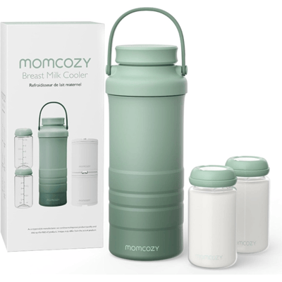 Momcozy 22 oz 650 ml draagbare moedermelkkoeler, onmisbaar voor buiten, 360° koeling rondom, tot 24 uur, reiskoeler met grote capaciteit en 2 babyflessen, groen, cadeau voor mama