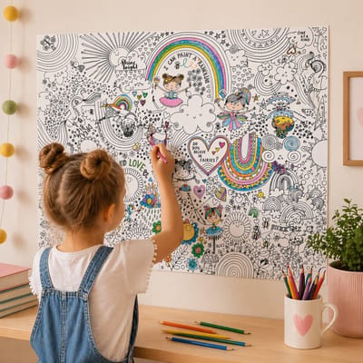 Reuze Kleurposter Droomwereld 100x70 cm – XL Kleurplaat Kinderen – Grote Poster om in te Kleuren – Cadeau voor Meisjes