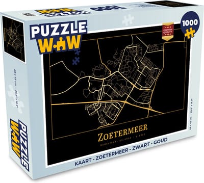 Puzzel Kaart - Zoetermeer - Zwart - Goud - Legpuzzel - Puzzel 1000 stukjes volwassenen