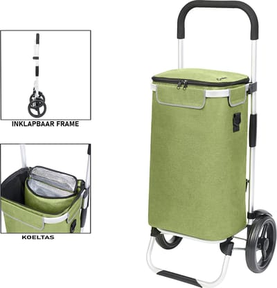 Cruiser Allround Boodschappentrolley met koelvak - Opvouwbare Boodschappenwagen - Afneembare schoudertas - Groen