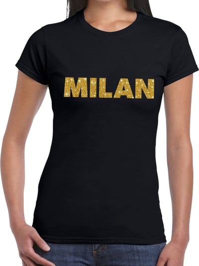 Milan gouden glitter tekst t-shirt zwart dames - dames shirt Milan XS