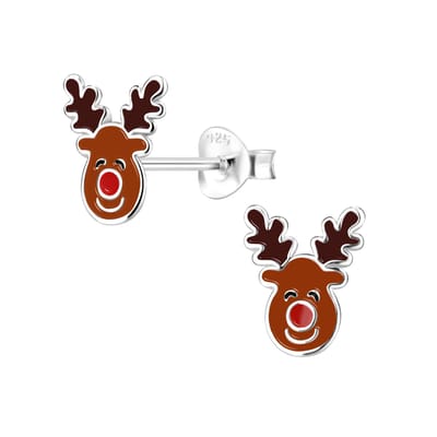 Zilveren kerst oorstekers Rudolf het rendier | oorbellen Meisje Zilver | rendier oorknopjes | Zilverana | Sterling 925 Silver