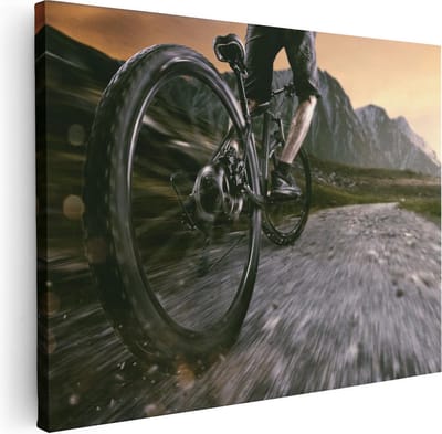Artaza Canvas Schilderij Bergen - 40x30 cm - Klein - Wanddecoratie Fiets - Muurdecoratie Sportief - Kamer Accessoires