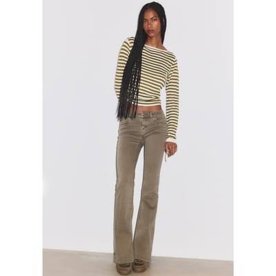Stradivarius Klokkende jeans met borduursels en zakken  Kaki 34