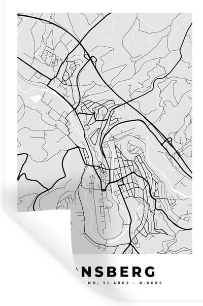 Muurstickers - Sticker Folie - Arnsberg - Kaart - Stadskaart - Duitsland - Plattegrond - 20x30 cm - Plakfolie - Muurstickers Kinderkamer - Zelfklevend Behang - Zelfklevend behangpapier - Stickerfolie