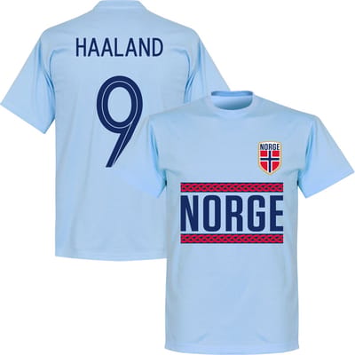 Noorwegen Haaland 9 Team T-Shirt - Lichtblauw - XS