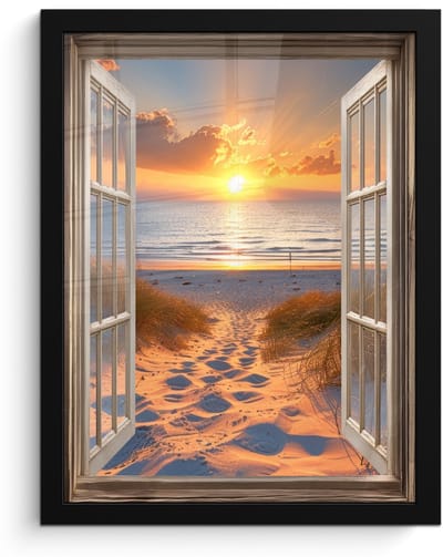 Poster in lijst - Fotolijst 30x40 cm - Posters - Doorkijk - Strand - Duinen - Zonsondergang - Posterlijst zwart - Decoratie - Wanddecoratie woonkamer - Muurdecoratie slaapkamer