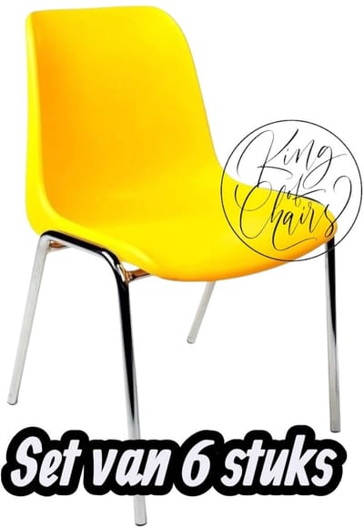 Kantinestoel Helene Geel -set van 6- verchroomd onderstel kantinestoel stapelstoel kuipstoel vergaderstoel tuinstoel kantine stoel stapel stoel tuin stoel kantinestoelen stapelstoelen kuipstoelen arenastoel schoolstoel bezoekersstoel Everardo