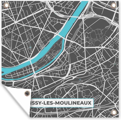 Tuin poster Frankrijk – Plattegrond – Kaart – Issy-les-Moulineaux – Stadskaart - 200x200 cm - Tuindoek