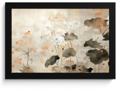 Poster in lijst - Fotolijst 30x20 cm - Posters - Bloemen - Japandi - Wabi sabi - Posterlijst zwart - Decoratie - Wanddecoratie woonkamer - Muurdecoratie slaapkamer