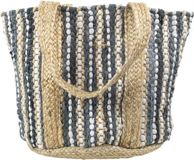 jute/leer tas shopper grijs