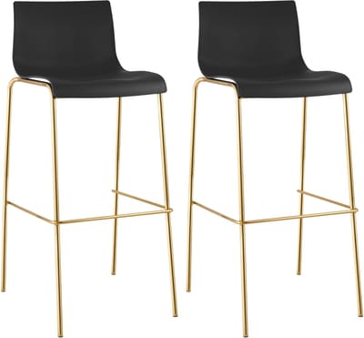 CLP Set van 2 barstoelen Hover, kunststof zitting, 4-poots onderstel in goudlook, belastbaar tot 150 kg zwart/goud