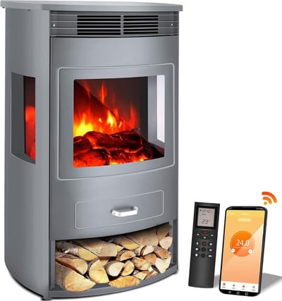 MKSS® Sfeerhaard Elektrisch - Tafelhaard voor Binnen & Buiten - Sfeerhaarden met Schouw - 45x36x80cm - Zilver