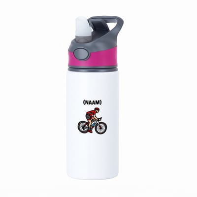 Hacebo® - Wielren met eigen naam waterfles met rietje roze - Wielrennen - Wielrenner - Sport - water fles - 650ML