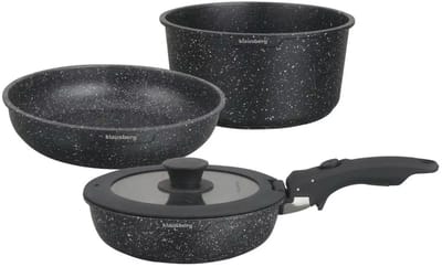 KLAUSBERG - Moderne 5-delige Kookset pannenset met Marmeren Anti-aanbaklaag en Afneembare Handgreep - Geschikt voor Alle Warmtebronnen, Inclusief Inductie