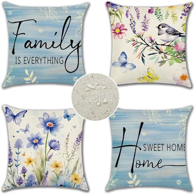 Ultiluxe® Kussenhoezen met bloemen - Blauw/beige - Tuinkussens waterdicht - 45 x 45 cm - Outdoor kussenhoezen - Voor loungeset of tuinmeubelen - Moderne sierkussenhoezen - Hoezen met rits voor buiten - 4 stuks