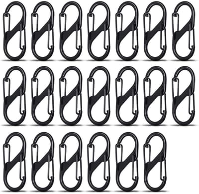 TOVBMUP S-type karabijnhaak - sleutelhanger met dubbele veer - mini-karabijnhaak - metalen schroefkarabijnhaak - dubbele veer - dubbele opening - 40mm - geschikt voor kamperen en wandelen in de buitenlucht - zwart - 20 stuks