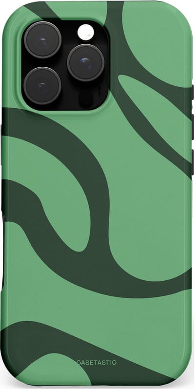 Casetastic hoesje geschikt voor Apple iPhone 16 Pro - MagSafe - Dubbellaagse bescherming - Khakigroene Bos Blobs - Fashion Case - Saliegroen Donkergrijs