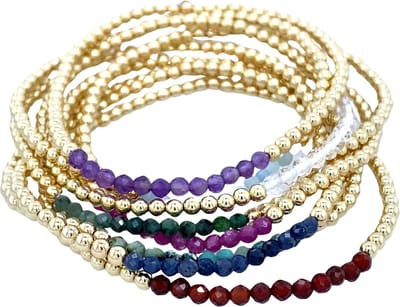 Pat's Jewels Armband Dames - Elastiek Armband - Gouden Bolletjes - Goud - Geboortesteen - Granaat - Januari