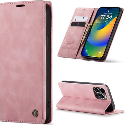Geschikt Voor iPhone 14 Pro hoesje Caseme retro bookcase - Roze