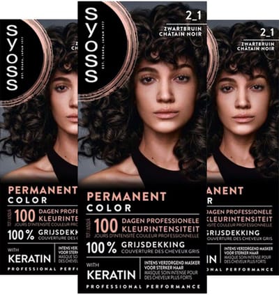 3x Syoss Permanent Coloration 2-1 Zwartbruin
