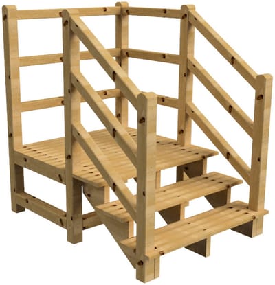 MILANO buitentrap 3 treden H54 cm - bordes L116 x B120 cm - trapleuning links en rechts - bordesleuning rechts en achteraan