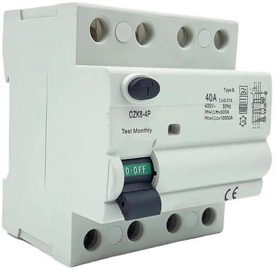 Aardlekschakelaar - Stroomonderbreker FI - Veilige Stroomvoorziening - Type B Bescherming - 4P40A300MA - Grijs