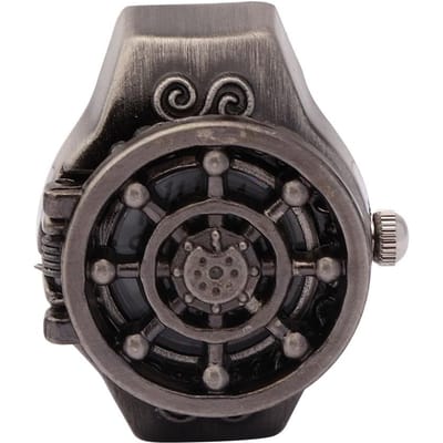 Vingerringhorloge Opklapdeksel Vintage Hol Heren Vingerring Quartz Horloge(Zwart ) zwart