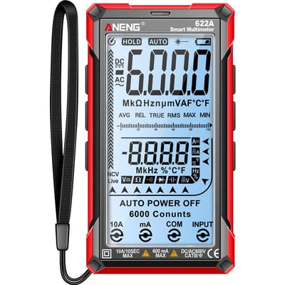ANENG Digitale multimetertester Smart Touch Auto-variërend 6000 tellingen Oplaadbaar Anti-brandend ohm Style A rood zwarte kleur