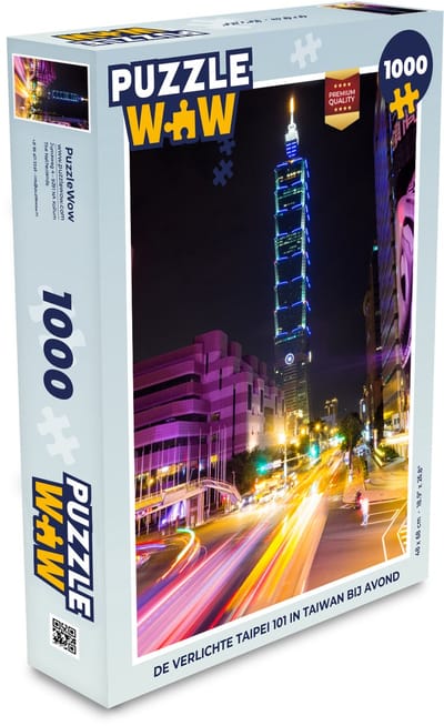Puzzel De verlichte Taipei 101 in Taiwan bij avond - Legpuzzel - Puzzel 1000 stukjes volwassenen