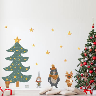 Scandinavische kerststickers aan de voet van de boom - Zelfklevende kerststickers - Feestelijke decoraties - 105x70cm
