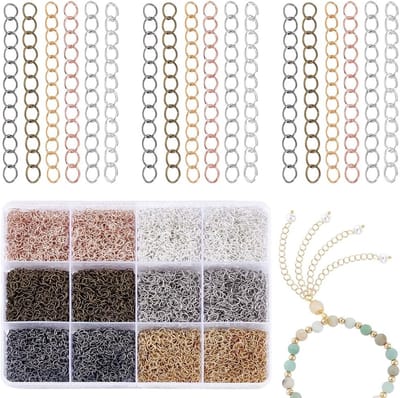 600 Stuks 6 Kleuren Kettingverlengers voor Sieraden Maken, Armbanden en Enkelbandjes, 4.8 cm Lang