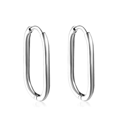 Planet Pink - Ovaal hoop oorbellen zilver groot - Stainless Steel - Roestvrij Staal rvs - Waterproof