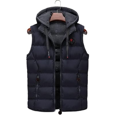 Heren Vest met Capuchon Nieuw Heren Wintervest Donsvest Heren Casual Vest Mouwloze Jas Heren Vest met Capuchon M black