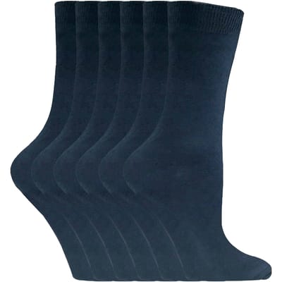 Set van 6 effen, casual katoenen damessokken - PL30 Marineblauw